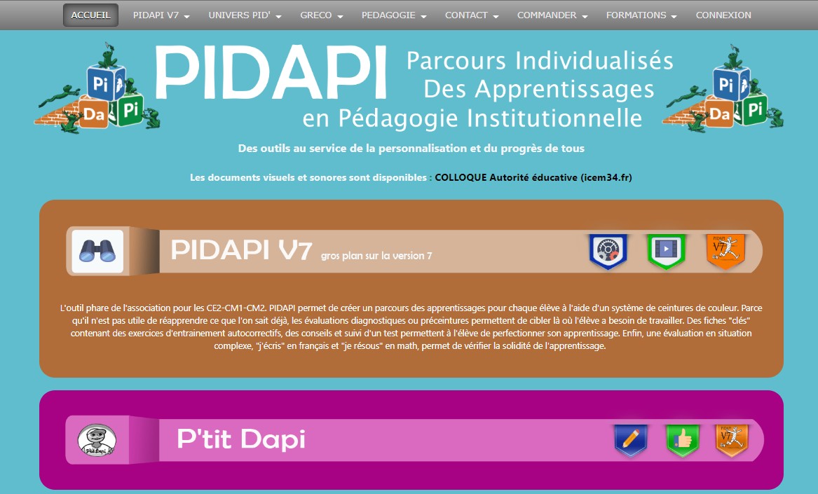 Capture-écran  du troisième site - histoire PIDAPI