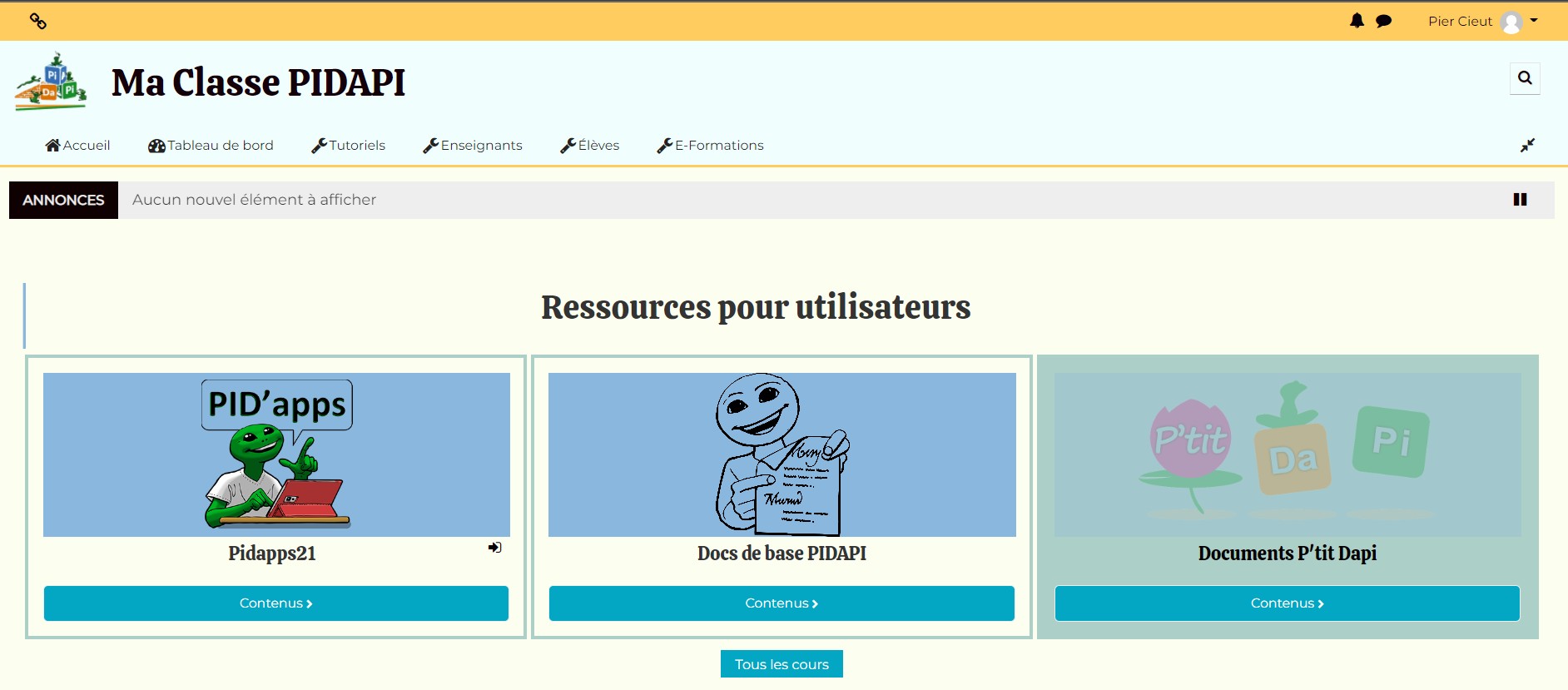 Capture Site Moodle en 2022 - histoire PIDAPI